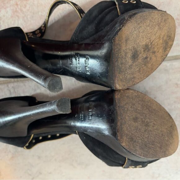 Fendi Stiletto heels Platform open toe sandals Grommet gold stud dress shoes y2k - Picture 2 of 5
